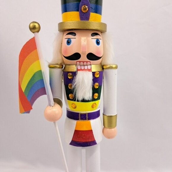 Wooden Christmas Gay And Pride Themed Flag 15 Inch Tall Nutcraker - Picture 11 of 14